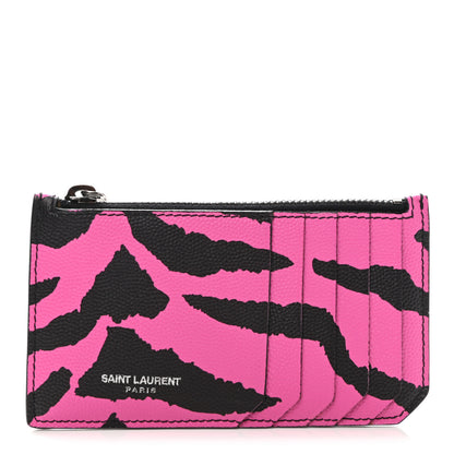 Saint Laurent Grain de Poudre Zebra Print 5 Fragments Zip Pouch Card Holder Fuchsia Black 1 of 6