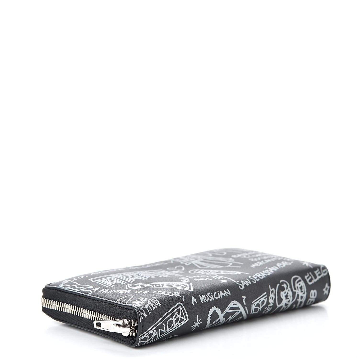 Balenciaga Calfskin Printed Tattoo Everyday Continental Zip Around Wallet Black Silver Hardware 4 of 8