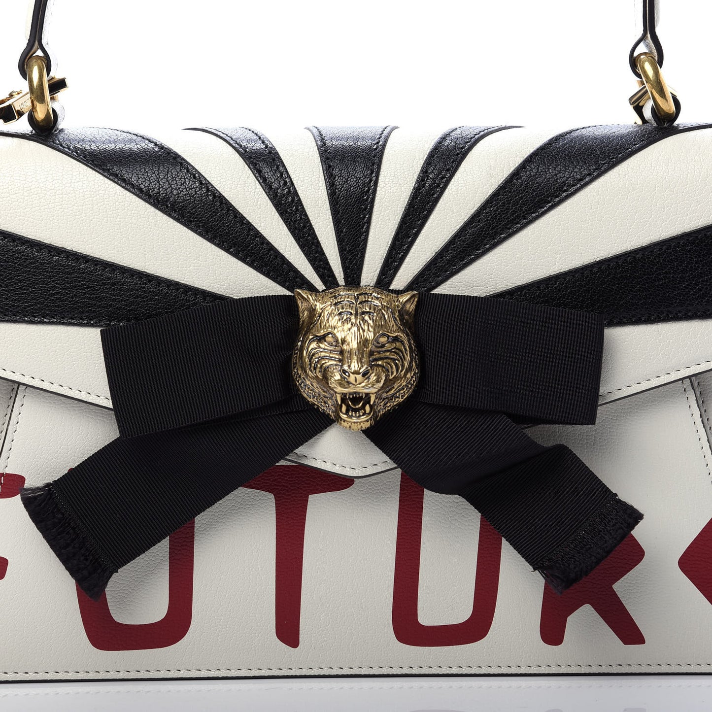 Calfskin Osiride Future Top Handle Bag Mystic White Hibiscus Red Black