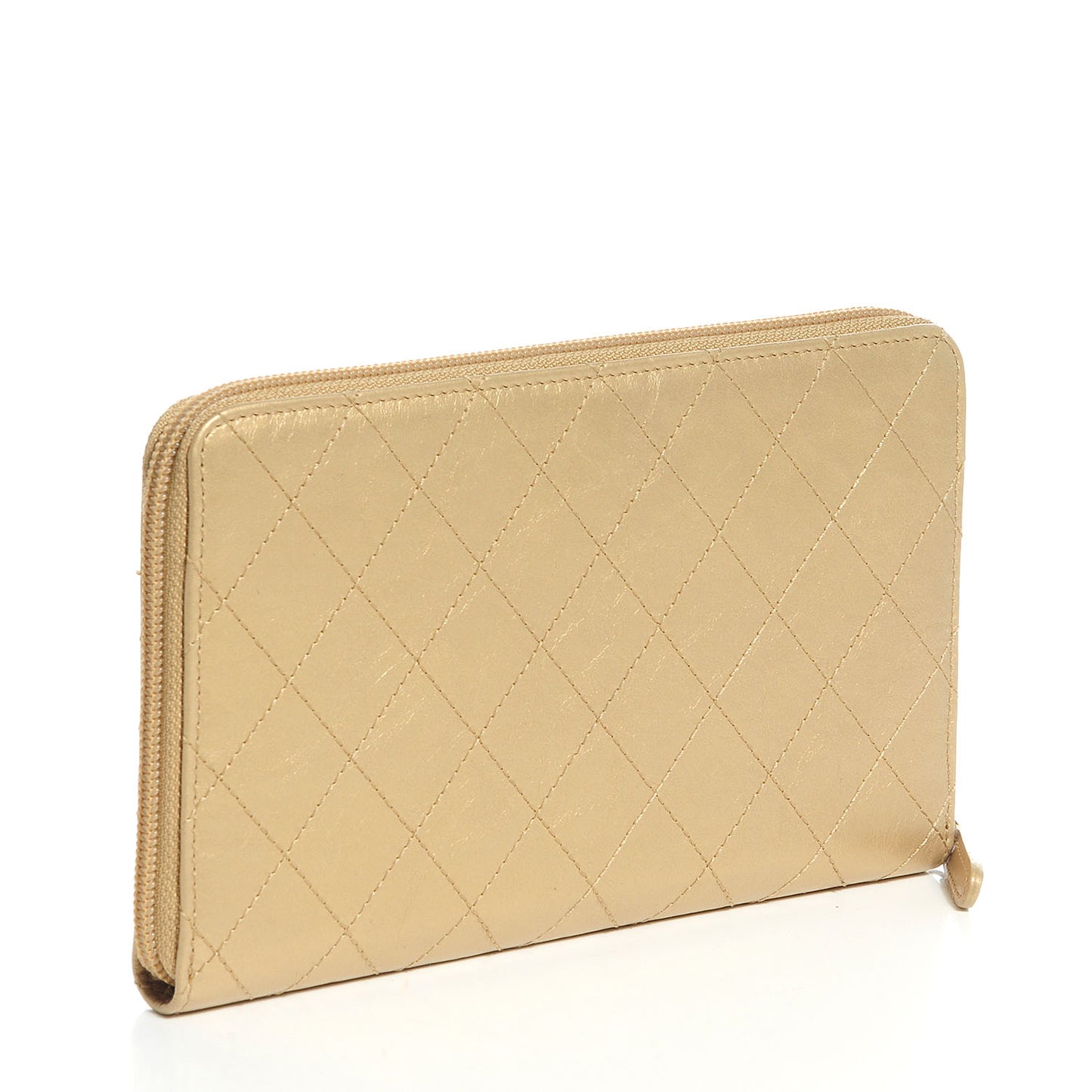 Calfskin Large Zip Around Wallet Gold