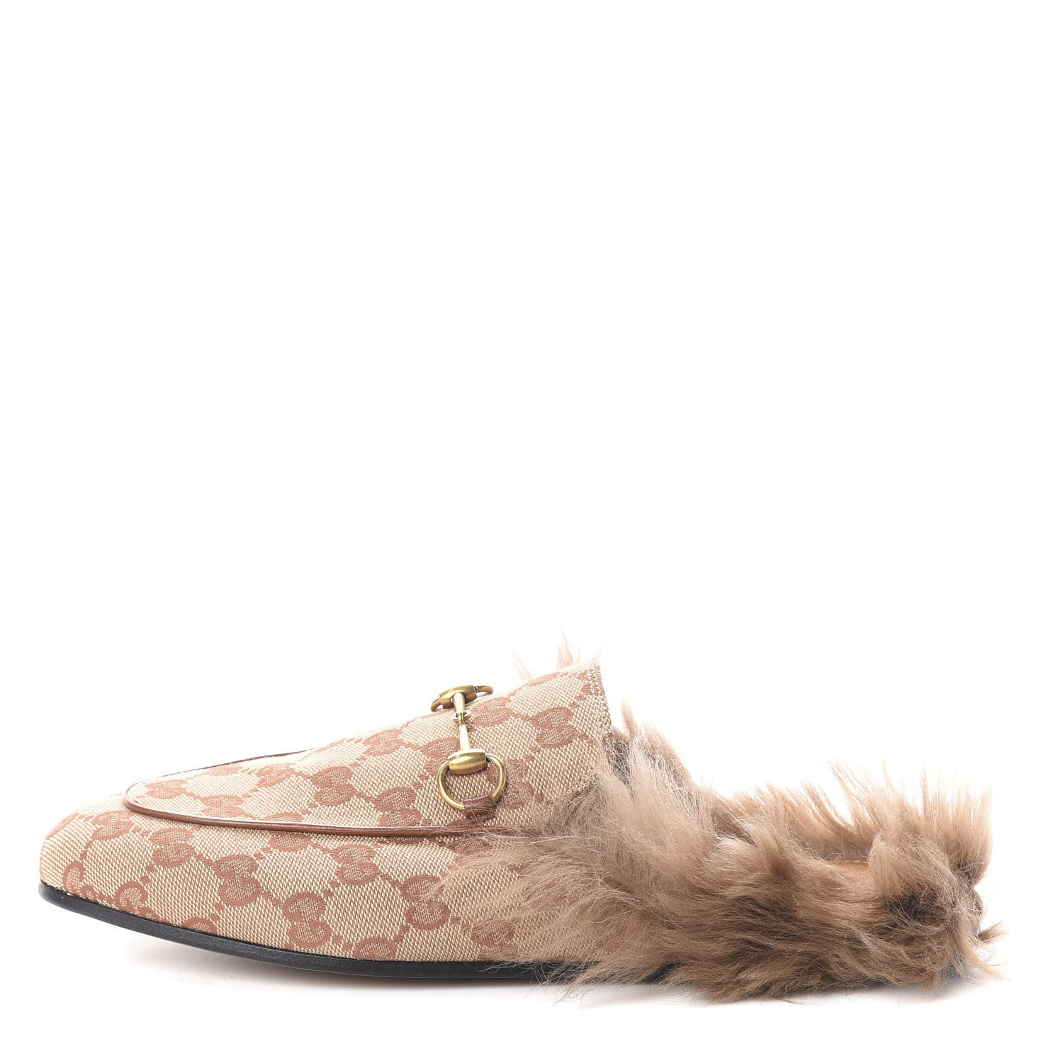 Gucci GG Monogram Fur Womens Princetown Slippers 38.5 Beige Ruggine Rust 1 of 7
