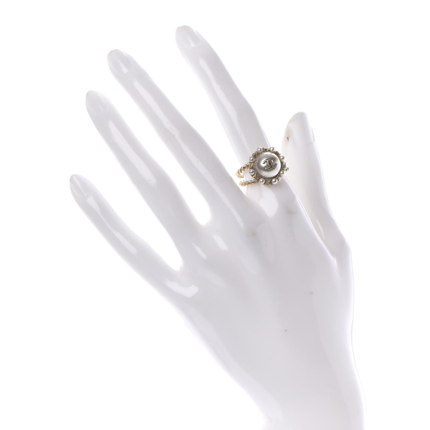 Pearl Crystal CC Ring 52 6 Gold Pearly White