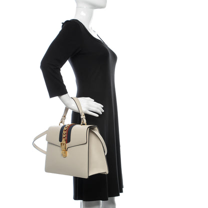 Gucci Calfskin Web Medium Sylvie Top Handle Bag White 3 of 11