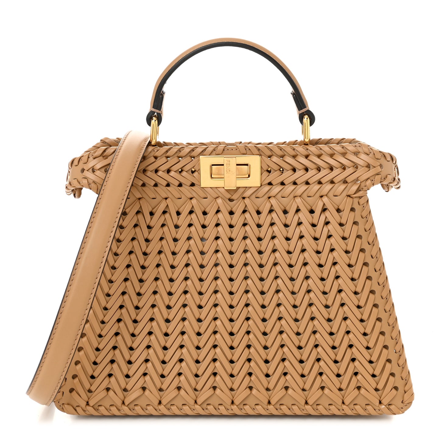 Vitello King Shiny Nappa Intreccio Small Peekaboo I SEE U Satchel Miele Scuro