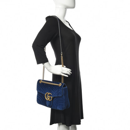 Gucci Velvet Matelasse Medium GG Marmont Shoulder Bag Cobalt Blue 2 of 23