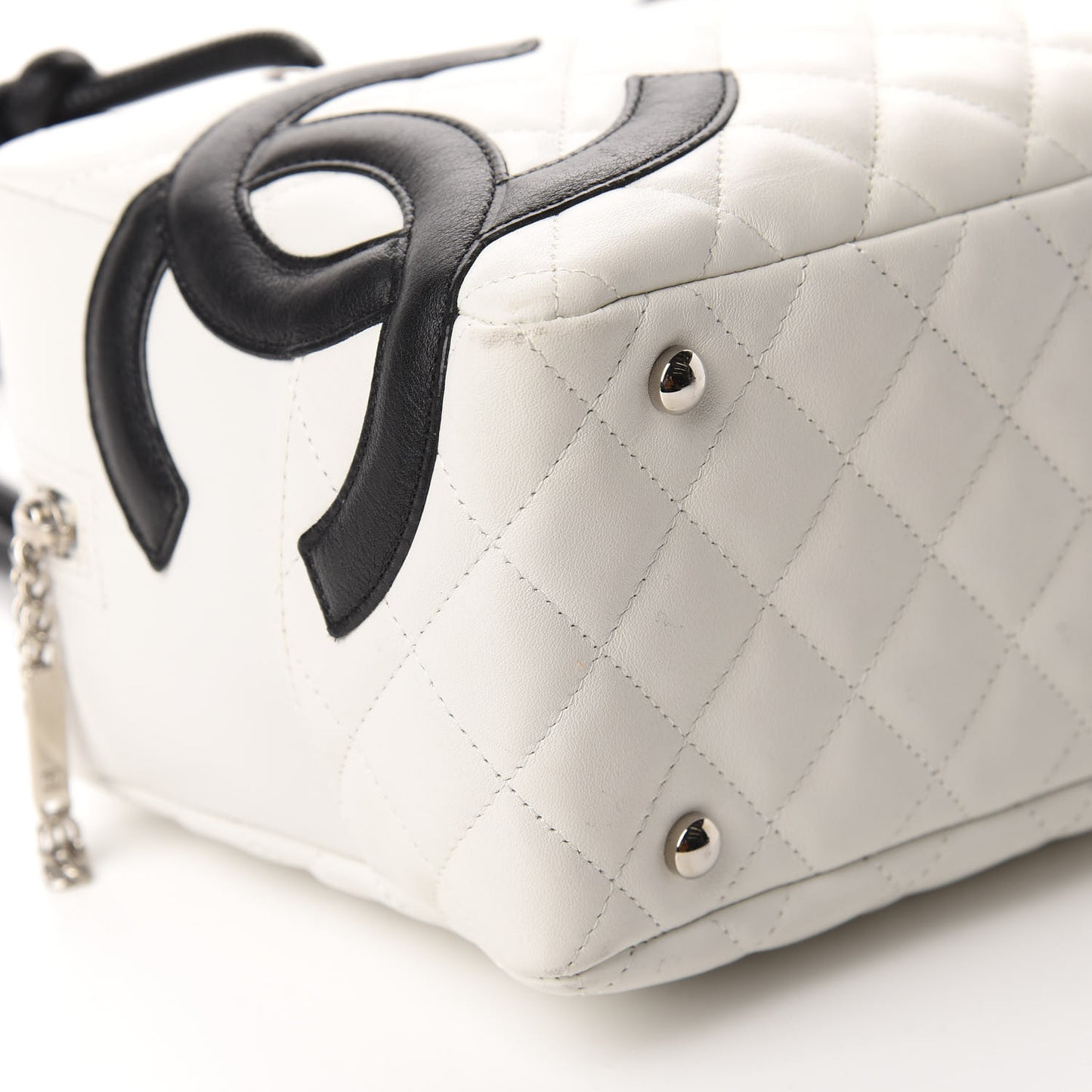 Calfskin Quilted Large Cambon Bowler White Black