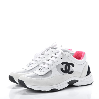 Chanel Suede Calfskin CC Sneakers 39 White Silver Fluo Pink 3 of 8
