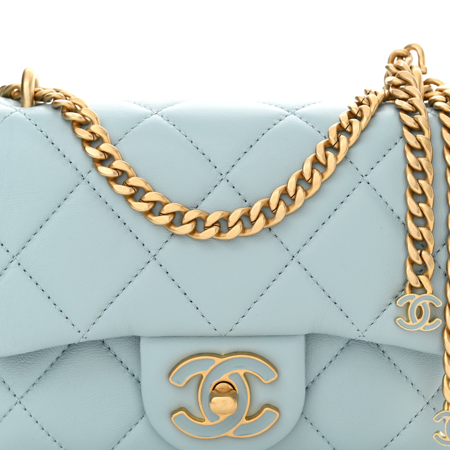 Chanel Lambskin Enamel Quilted Mini Pending CC Square Flap Light Blue 8 of 10