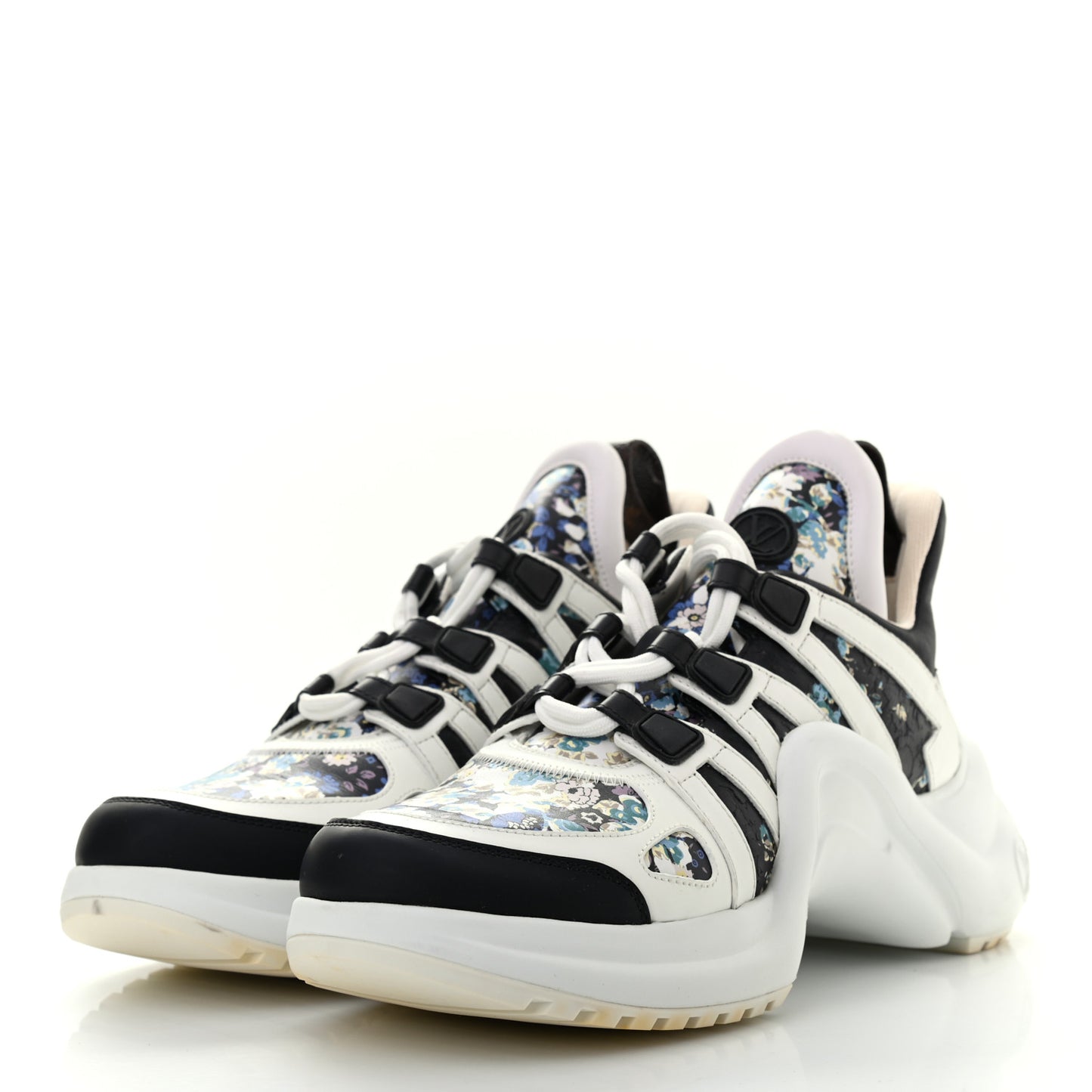 Flower Printed Calfskin Monogram LV Archlight Sneakers 39 Black Blue