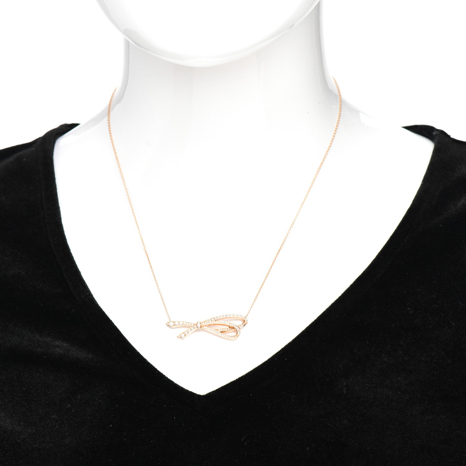 Tiffany 18K Yellow Gold Diamond Bow Pave Pendant Necklace 2 of 5