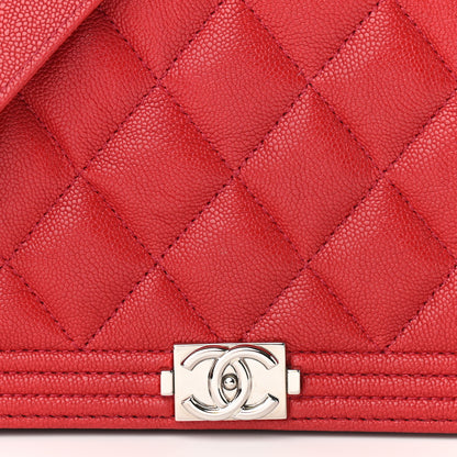 Chanel Caviar Quilted Boy Wallet On Chain WOC Red 12 of 13