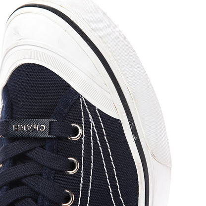 Chanel Canvas Lace Up Cap Toe Sneakers 39 Navy 13 of 14