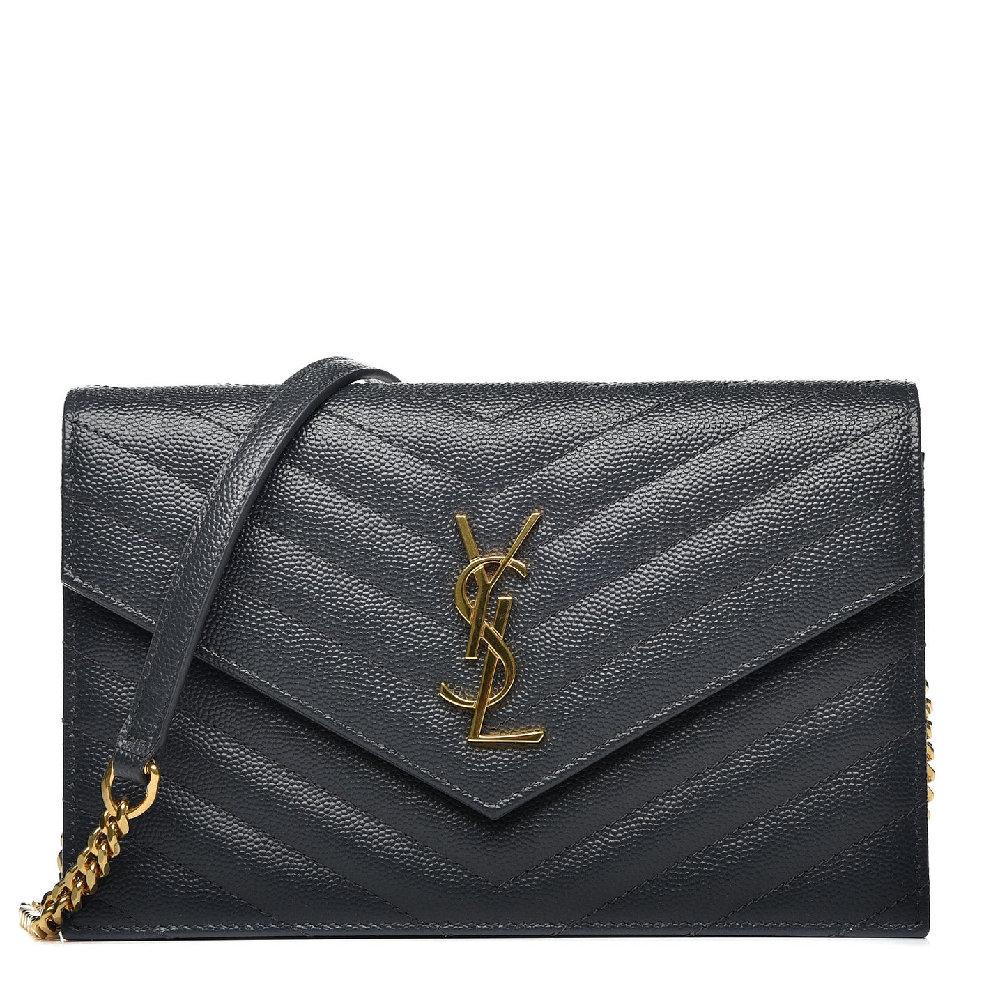 Grain De Poudre Matelasse Chevron Monogram Envelope Chain Wallet Dark Smog