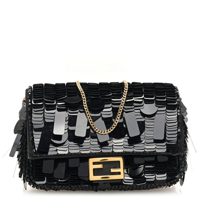 Fendi Sequin Paillettes Shiny Nappa Sex and the City Nano Baguette Belt Charm Black 1 of 8