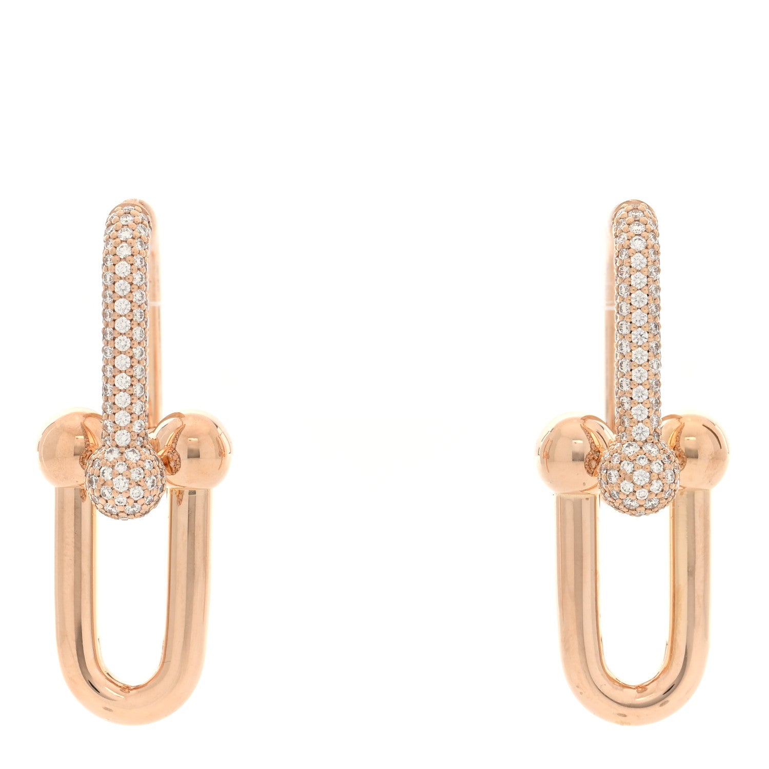Tiffany 18K Rose Gold Diamond HardWear Link Earrings 1 of 5