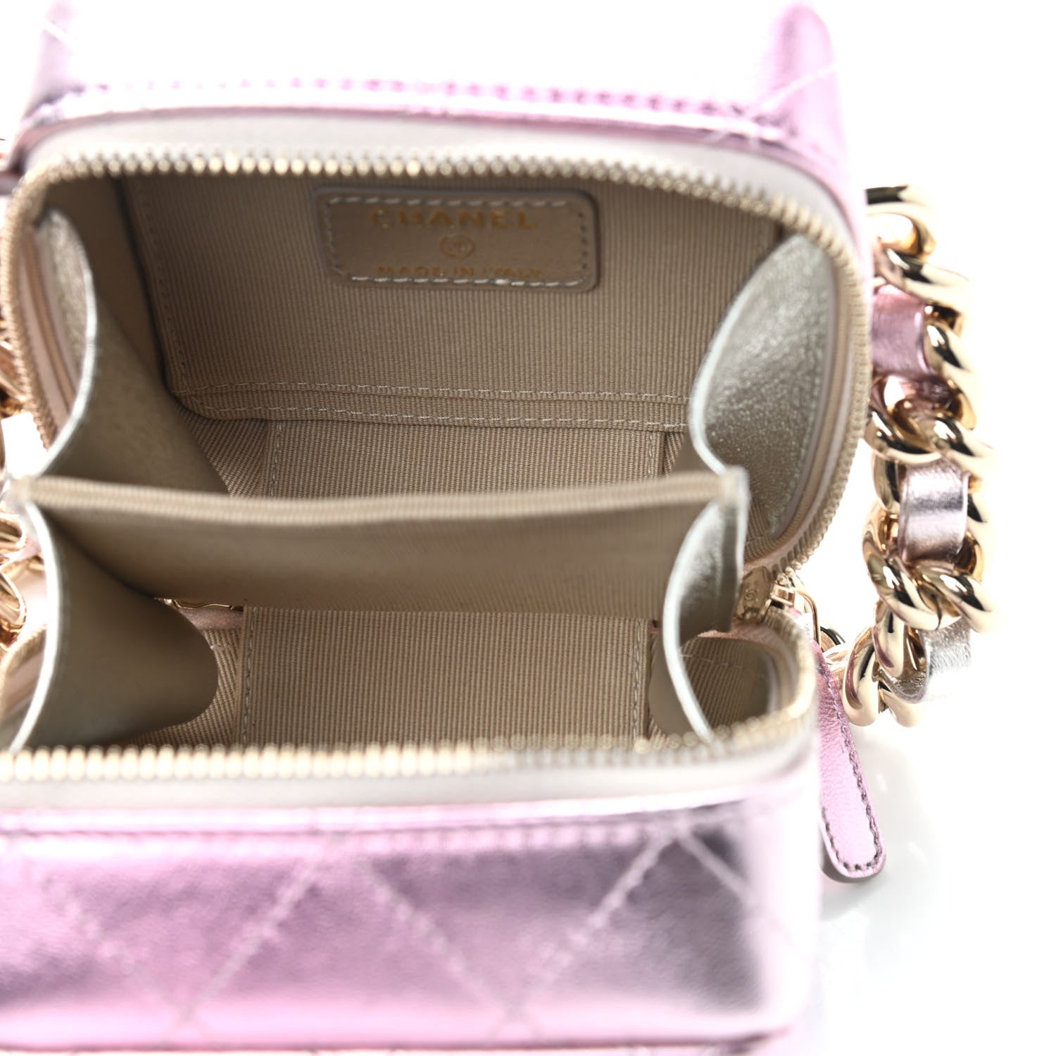 Chanel Gradient Metallic Lambskin Quilted Like A Wallet Clutch With Chain Gold Pink 5 of 9