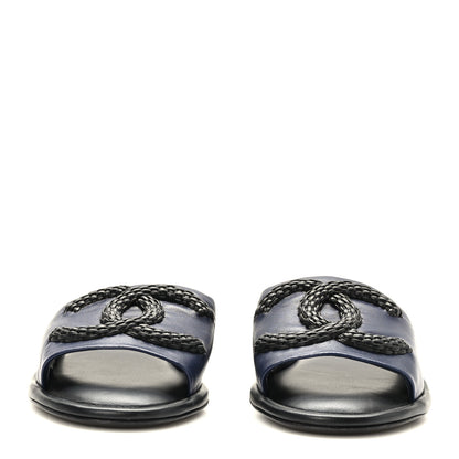 Chanel Lambskin CC Braided Mules 36 Navy Blue Black 2 of 9