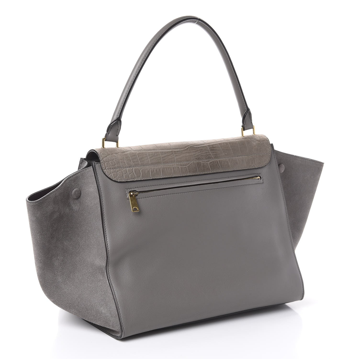 Celine Crocodile Embossed Nubuck Large Trapeze Grey 3 of 9