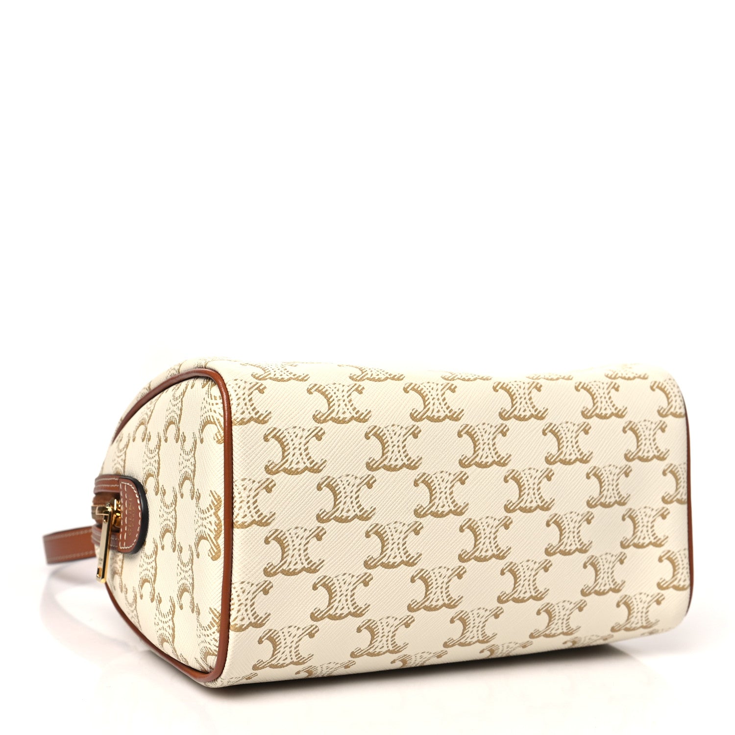 Celine Triomphe Canvas Calfskin Small Boston Bag White 4 of 10