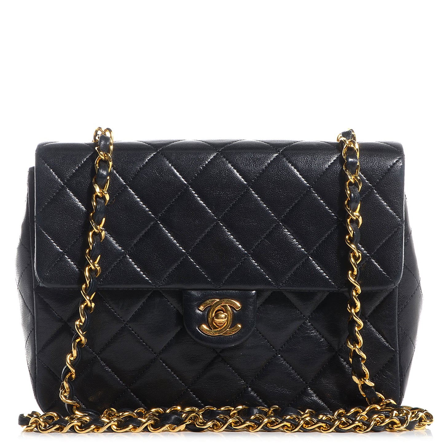 Lambskin Quilted Mini Square Flap Black