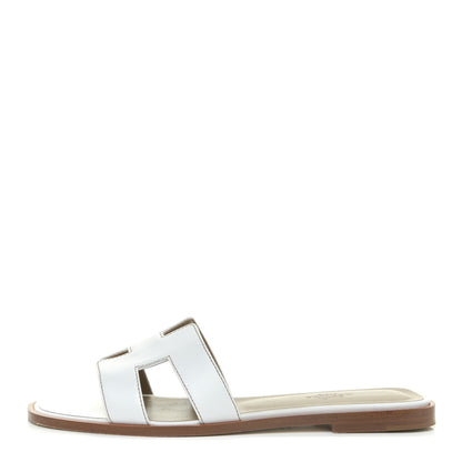 Hermes Box Calfskin Oran Sandals 38 White 1 of 14