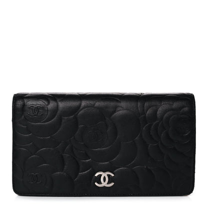 Chanel Lambskin Camellia Embossed Yen Wallet Black 1 of 14
