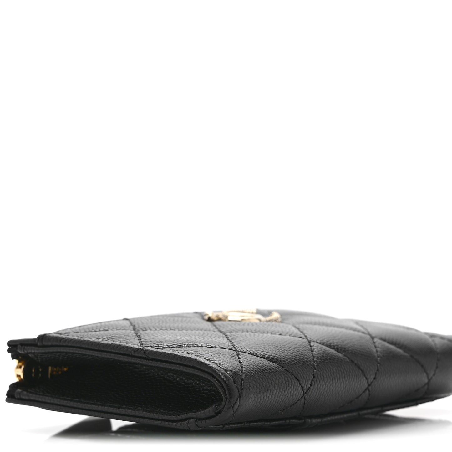 Caviar Quilted Crystal CC Zip Around Card Holder Black