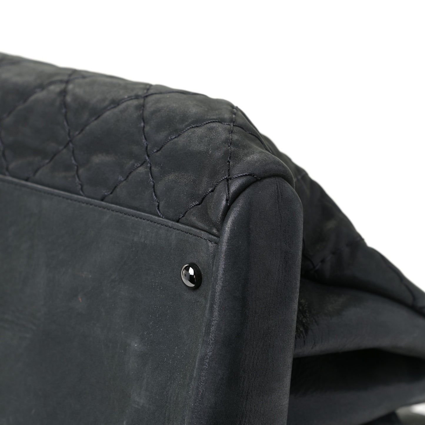 Iridescent Calfskin Large Just Mademoiselle Bowling Bag Black