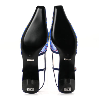 Gucci Tela Retino Nappa Charlotte Crystal GG Monogram Square G 35mm Slingback Pumps 38 Splash Net Blue Witch 6 of 9
