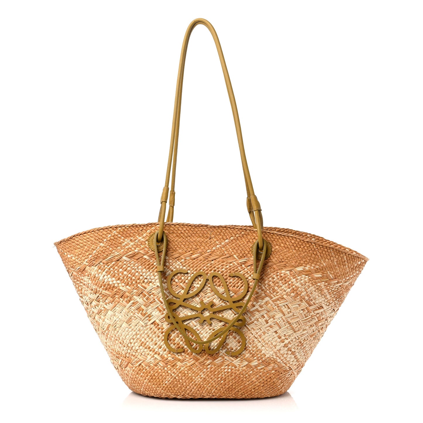 Iraca Palm Calfskin Medium Anagram Basket Tote Bag Ochre