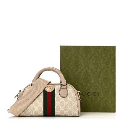 Gucci GG Supreme Monogram Textured Dollar Calfskin Web Mini Ophidia Top Handle Bowler Bag Beige Mystic White Oatmeal 14 of 14