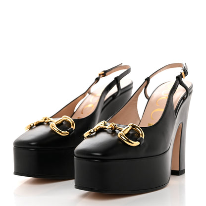 Gucci Nappa Horsebit Platform 35/120mm Slingback Pumps 36 Black 3 of 8