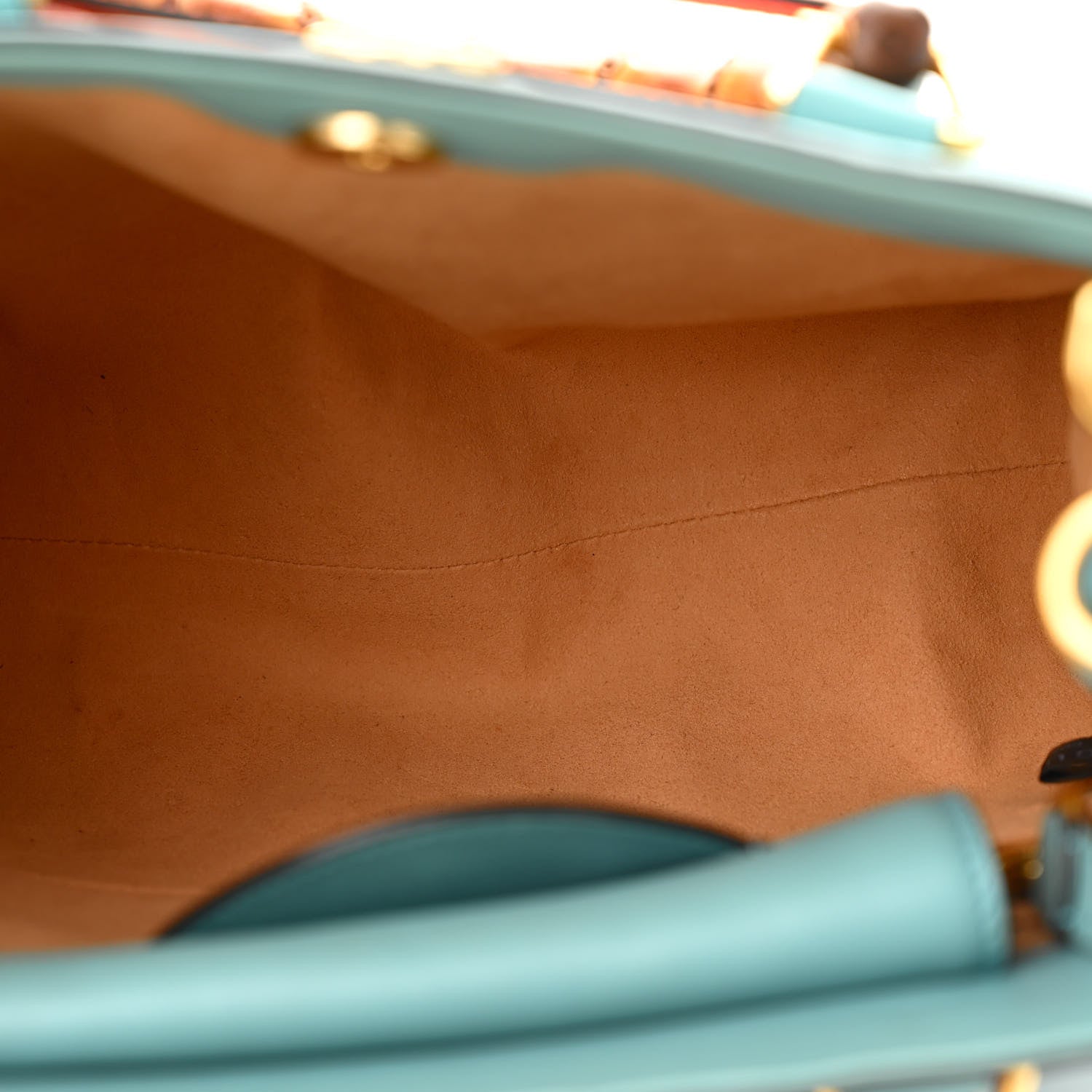 Gucci Wonka Grain Calfskin Small Diana Tote Bag Dusty Azure Orange Fluo 5 of 14