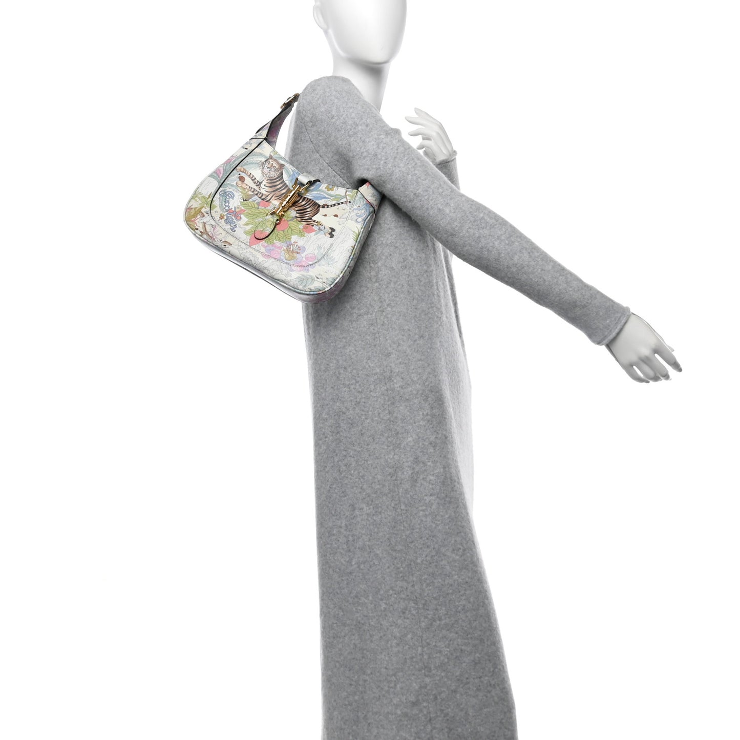 New Shangai Calfskin Tiger Savanah Small Jackie 1961 Hobo Chalky White Multicolor
