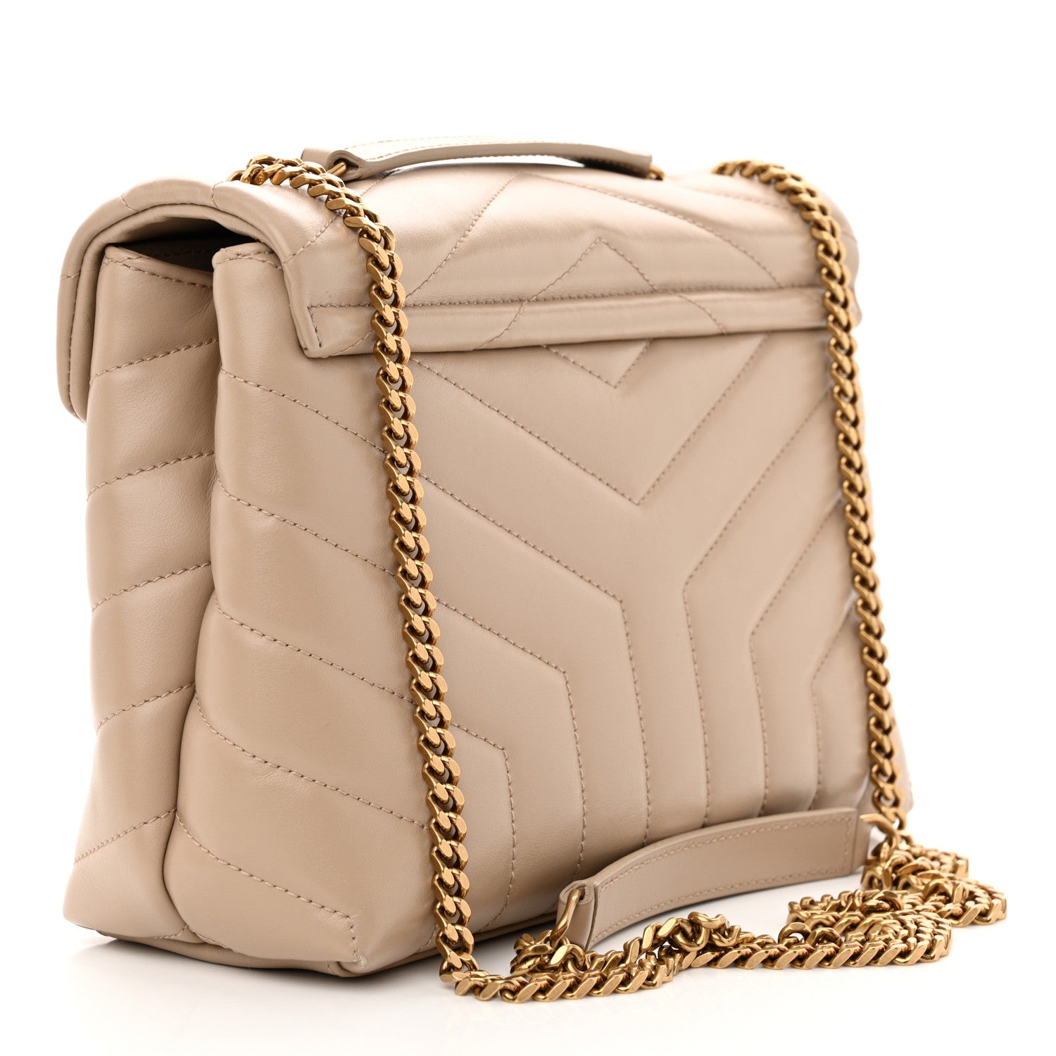 Saint Laurent Calfskin Y Quilted Monogram Small Loulou Chain Satchel Dark Beige 3 of 11