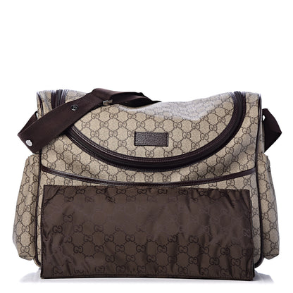 Gucci GG Supreme Monogram Selleria Calfskin Large Diaper Bag Beige Ebony Cocoa Dark Chocolate 1 of 13