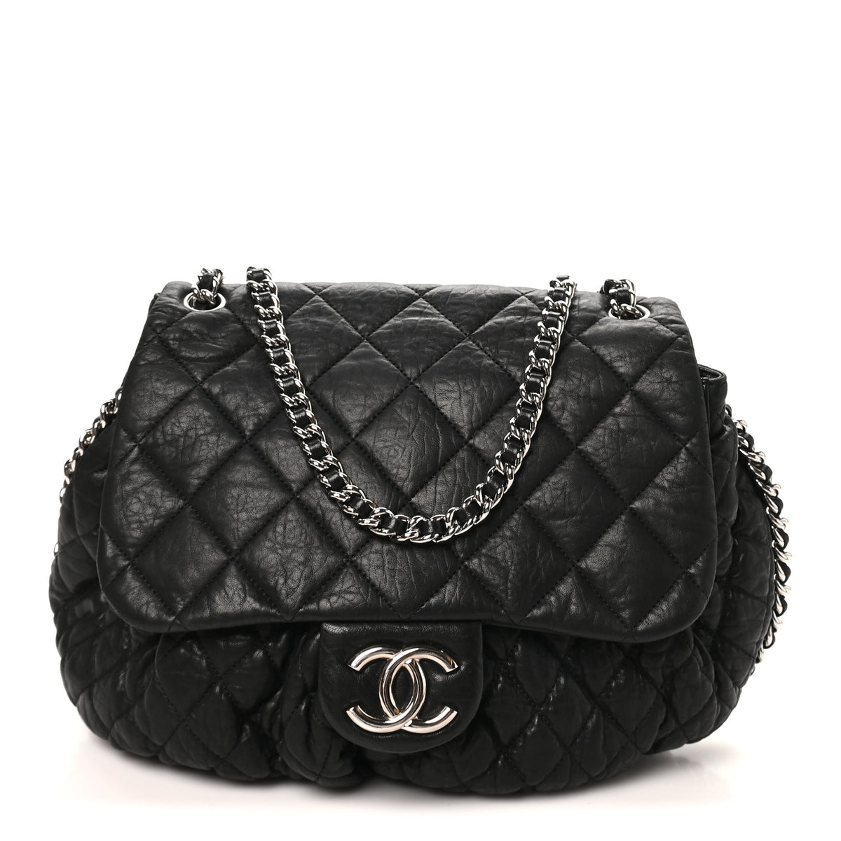 Chanel Washed Lambskin Quilted Large Chain Around Messenger Black 1 of 10