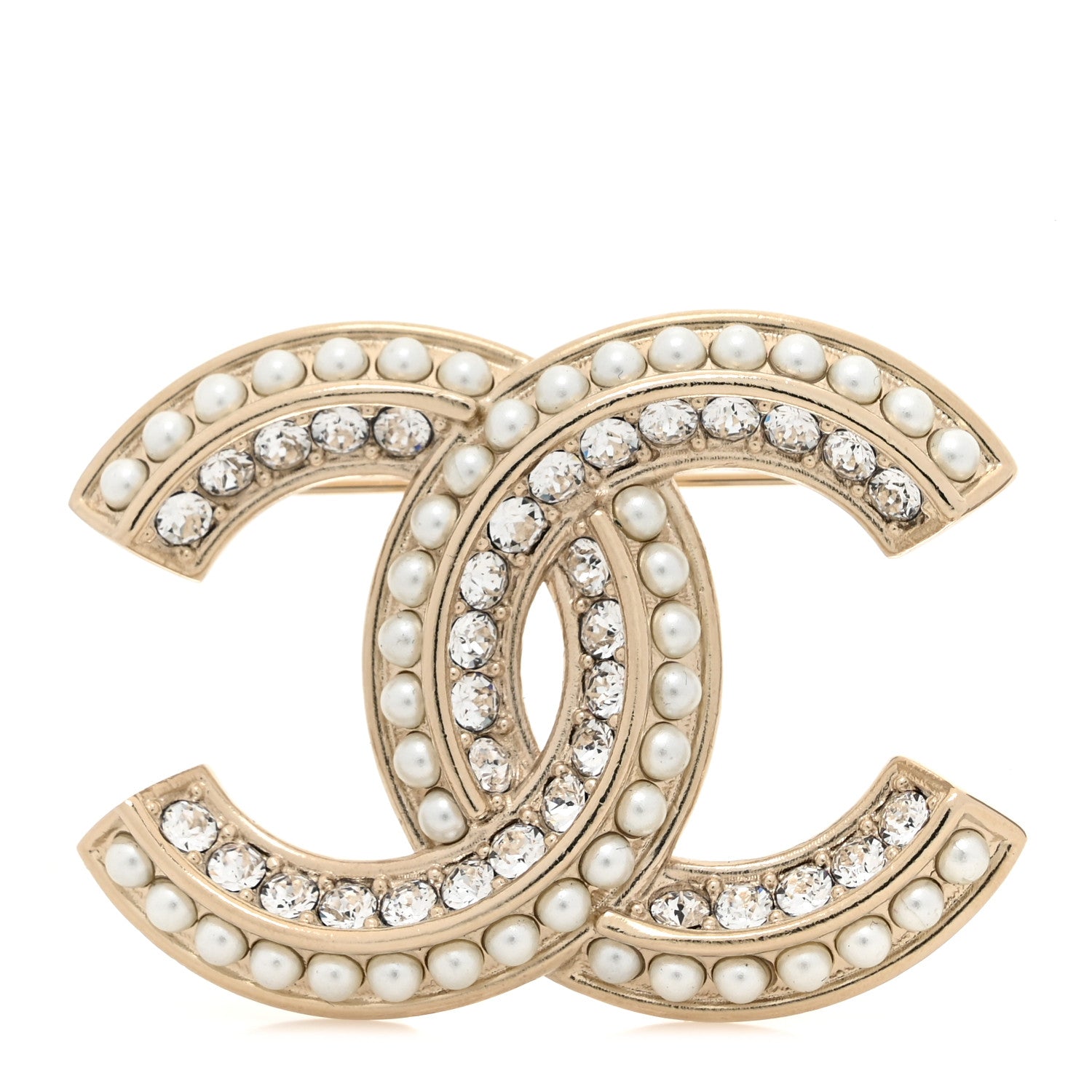 Chanel Pearl Crystal Queen of France CC Brooch Gold 1 of 4
