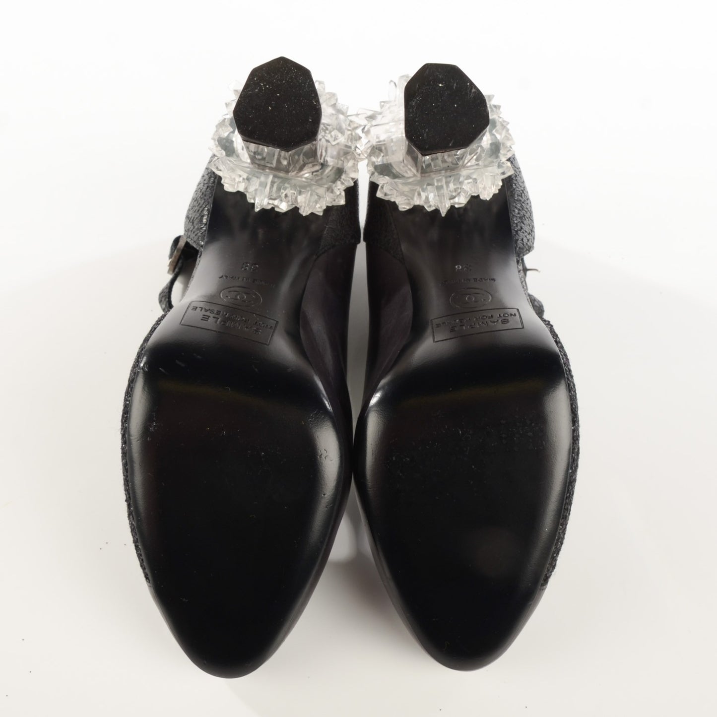 Lambskin Calfskin Tweed Crystal Age Open Booties 38 Black