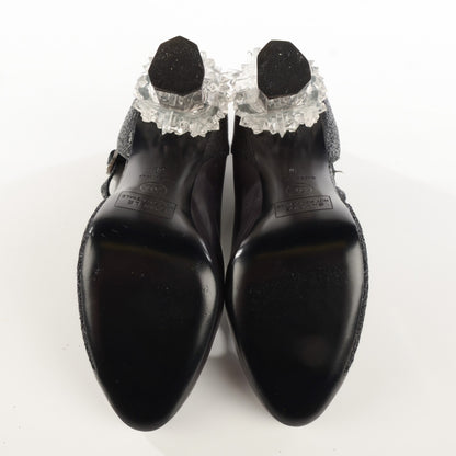 Chanel Lambskin Calfskin Tweed Crystal Age Open Booties 38 Black 5 of 7
