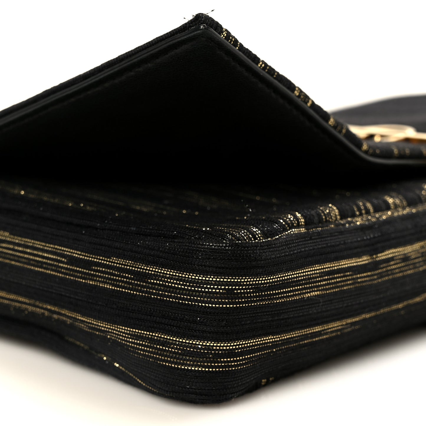 Striped Fabric Monogram Tassel Kate 99 Baguette Bag Black Gold