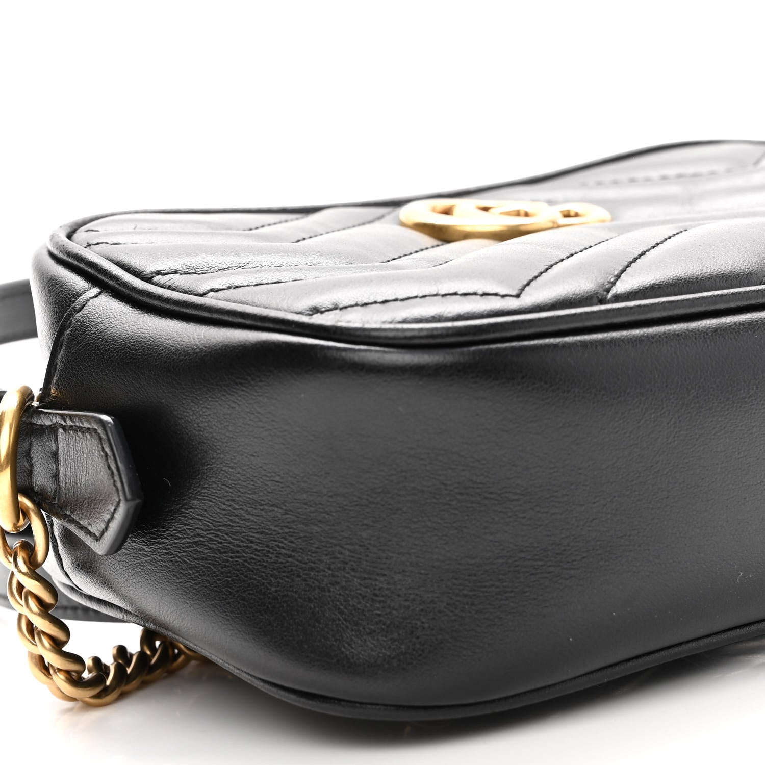 Gucci Calfskin Matelasse Mini GG Marmont Chain Shoulder Bag Black 9 of 11
