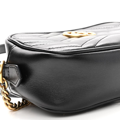 Gucci Calfskin Matelasse Mini GG Marmont Chain Shoulder Bag Black 9 of 11