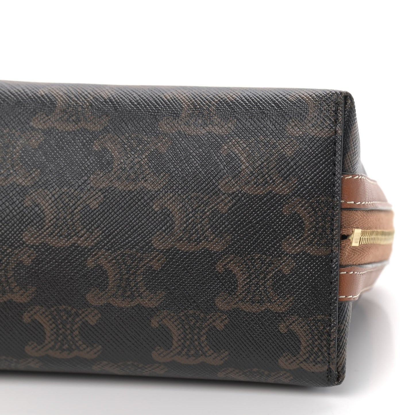 Lambskin Triomphe Canvas Embroidered Logo Clutch With Chain Tan