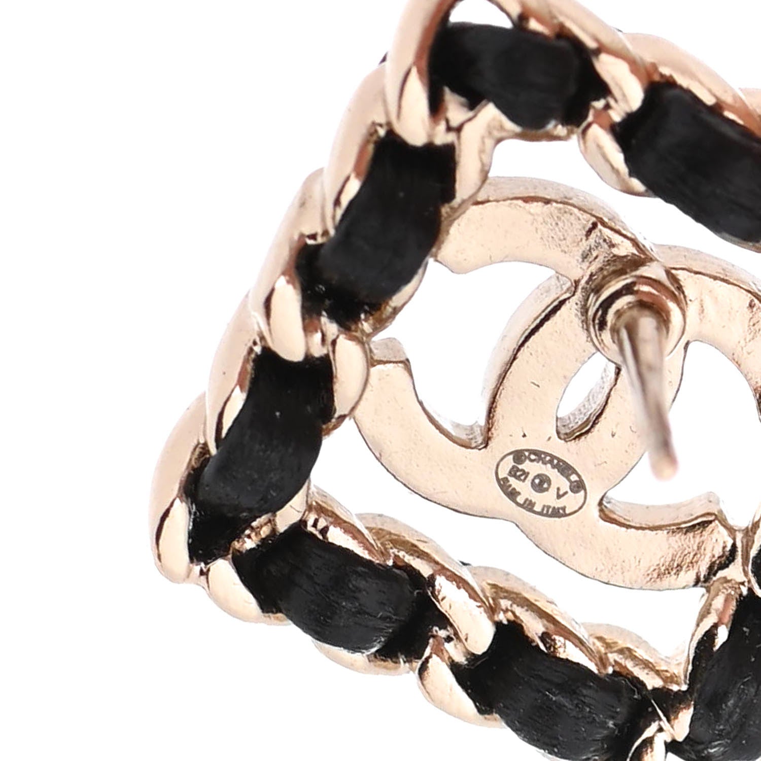Chanel Crystal Lambskin Chain Sergeant Chanel Stud Earrings Black Gold 4 of 4