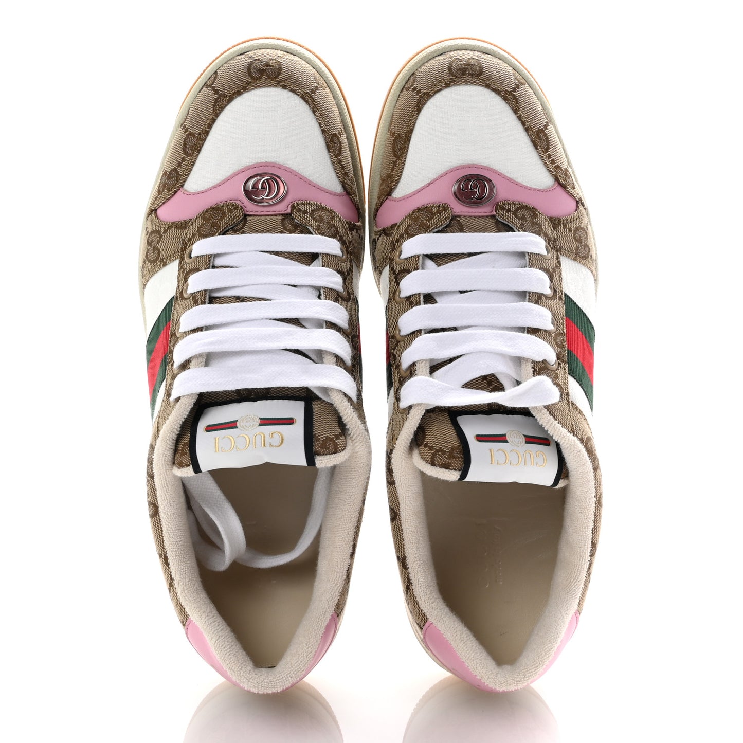 Lame GG Monogram Nubuck Web Screener Sneakers 41 Beige Ebony Pink