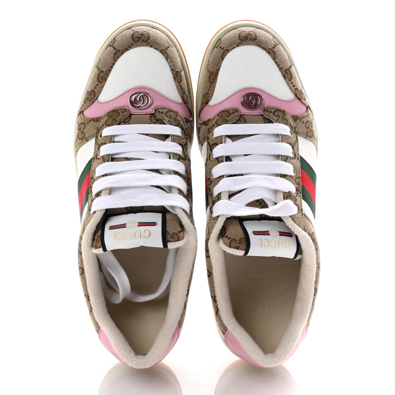 Gucci Lame GG Monogram Nubuck Web Screener Sneakers 41 Beige Ebony Pink 2 of 11