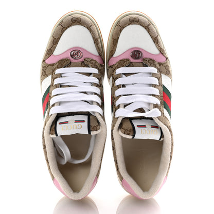 Gucci Lame GG Monogram Nubuck Web Screener Sneakers 41 Beige Ebony Pink 2 of 11