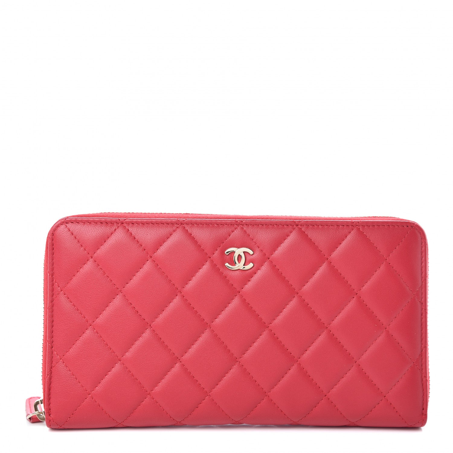Chanel Lambskin Quilted Large Zip Around Organizer Wallet Red 1 of 8
