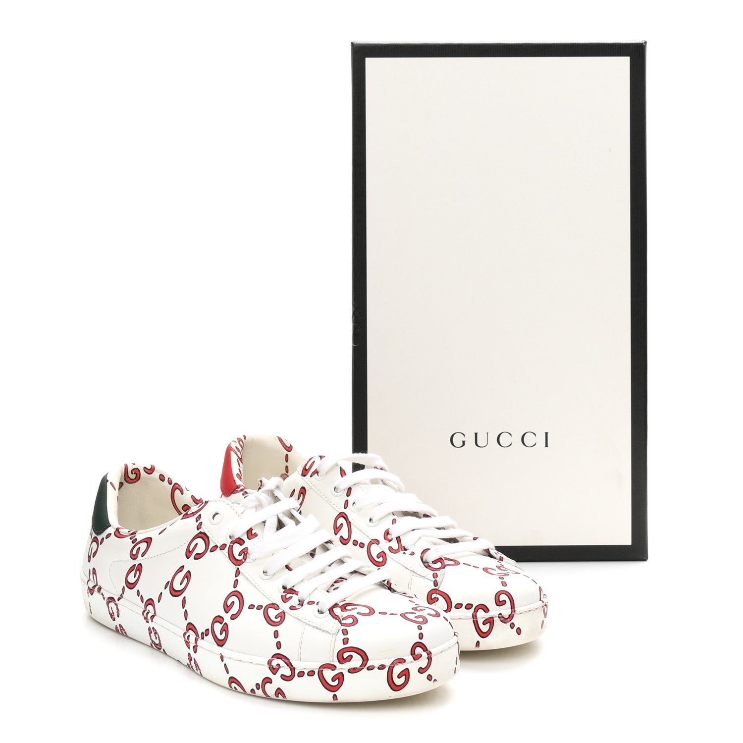 Gucci Calfskin GucciGhost Print Mens Ace Sneakers 8.5 White
